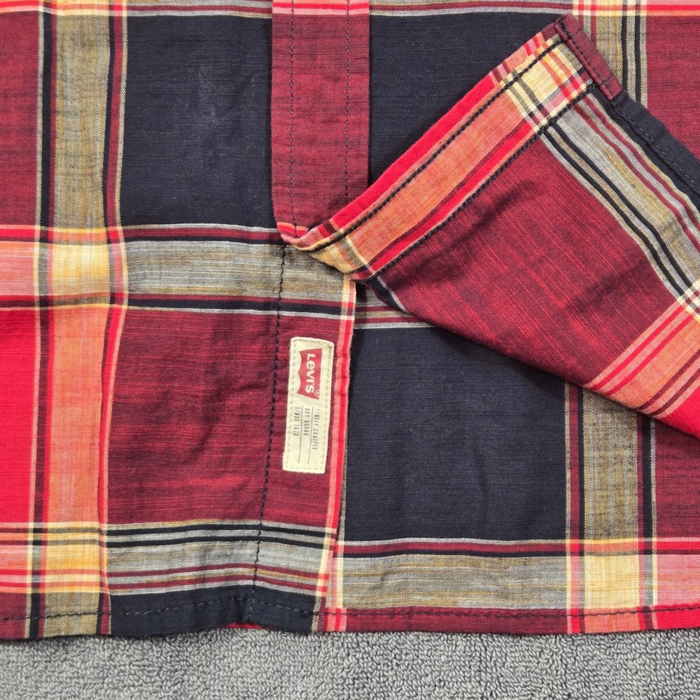 Levis Button Down Shirt Mens XXL Red Black Plaid 3LDLW1551 Excellent Long Sleeve - Picture 10 of 16